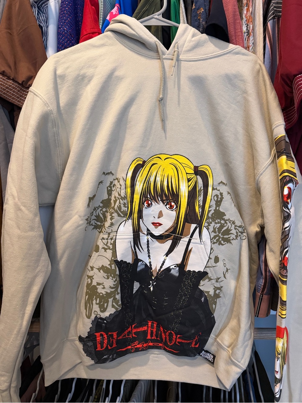 Cream Death Note Anime Pullover Hoodie with Yellow-Accented Print